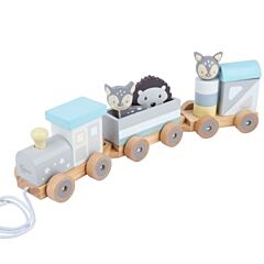 Nachziehspielzeug aus Holz - Zug mit Klötzen - hellblau