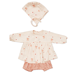 Cam Cam - Puppenkleider - Kleid, Hose und Mützchen -Bows. Spielzeug