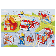 Puzzle mit Knöpfen - Feuerwehr - 7 Teile - Goki. Tolles Spielzeug