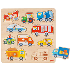 Puzzle mit Knöpfen - Fahrzeuge - 10 Teile - Goki. Tolles Spielzeug
