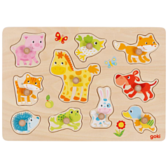 Puzzle mit Knöpfen - Tierkinder - 10 Teile - Goki. Tolles Spielzeug