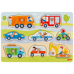 Puzzle mit Knöpfen - Fahrzeuge - 8 Teile - Goki. Tolles Spielzeug