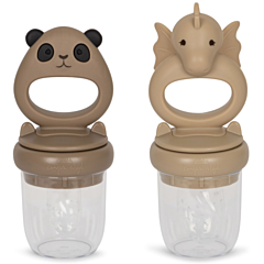 Konges slöjd - Baby-Obsthalter 2 st - Dragon and panda - Warm clay/shitake. Taufgeschenk