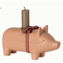 Maileg Holzschwein - Leuchter für 1 Kerze - Medium, Rosa. Weihnachten