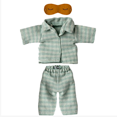 Maileg - Pyjamas und Augenmaske, Mint/sand - Vater Maus. Spielzeug