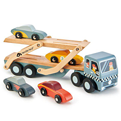 Autotransporter mit 4 Rennautos - Tender Leaf Toys - Holzspielzeug